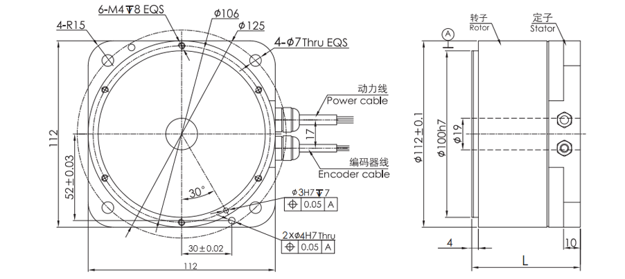 OD 112mm series Housed Direct Drive Torque Motors drawing