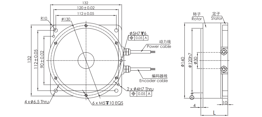 OD 140mm series Housed Direct Drive Torque Motors drawing