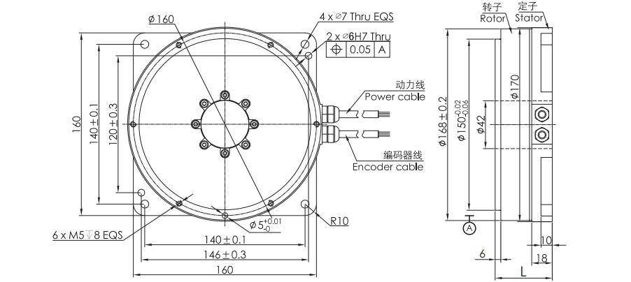 OD 170mm series Housed Direct Drive Torque Motors drawing