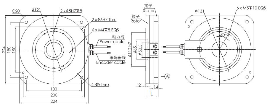 OD 224mm series Housed Direct Drive Torque Motors drawing