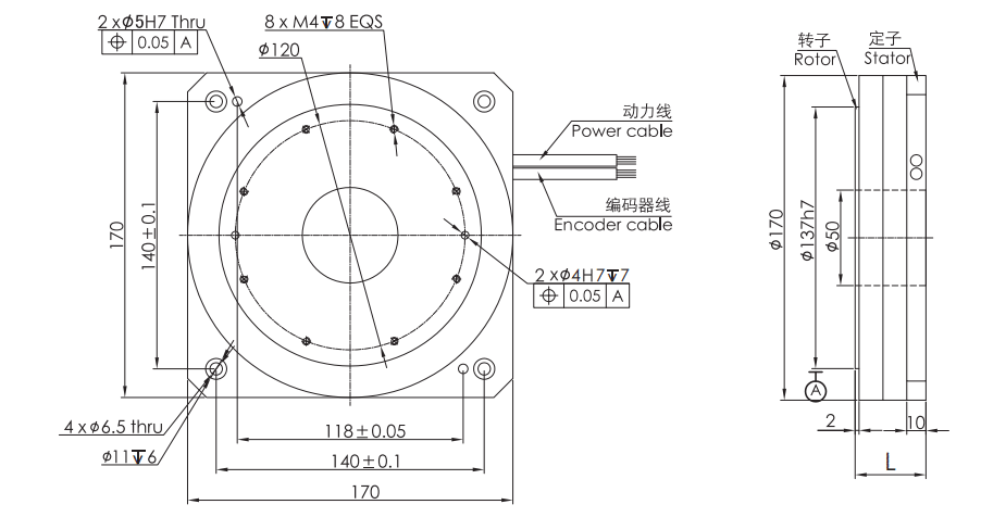 OD 170mm series Housed Direct Drive Torque Motors drawing