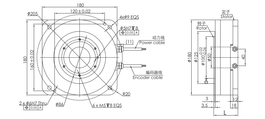 OD 180mm series Housed Direct Drive Torque Motors drawing