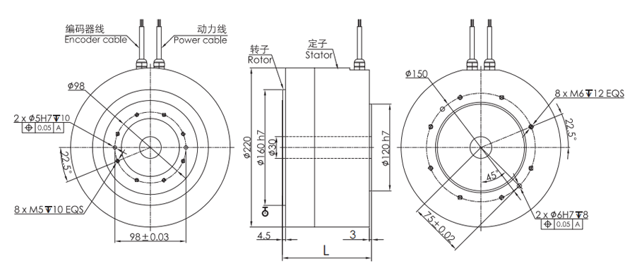 OD 220mm series Housed Direct Drive Torque Motors drawing