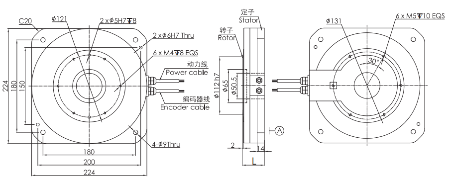 OD 224mm series Housed Direct Drive Torque Motors drawing