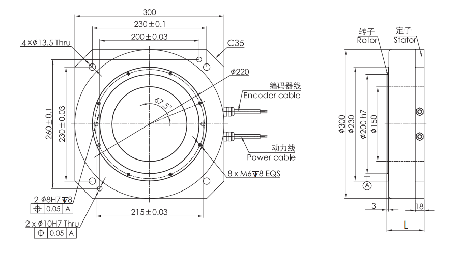 OD 300mm series Housed Direct Drive Torque Motors drawing