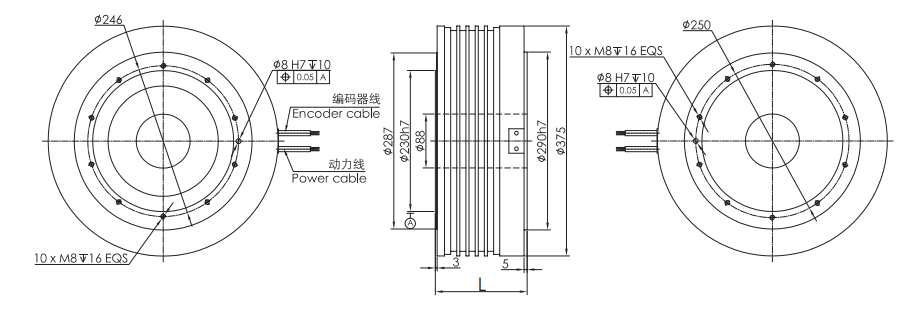 OD 375mm series Housed Direct Drive Torque Motors drawing