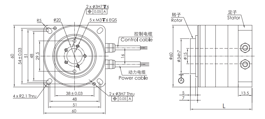 OD 60mm series Housed Direct Drive Torque Motors drawing