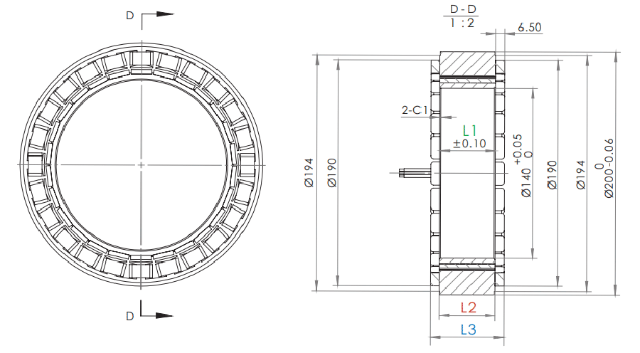 OD 200mm series Frameless Direct Drive Torque Motors drawing