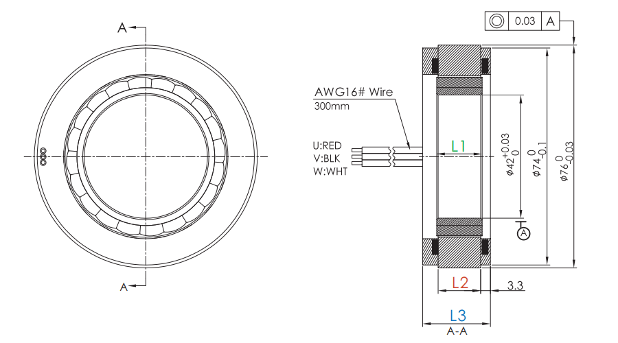 OD 76mm series Frameless Direct Drive Torque Motors drawing