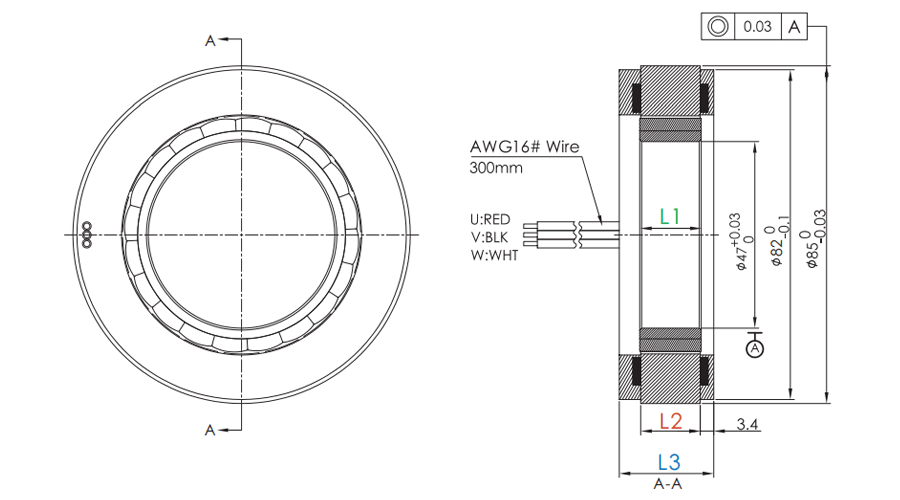 OD 85mm series Frameless Direct Drive Torque Motors drawing